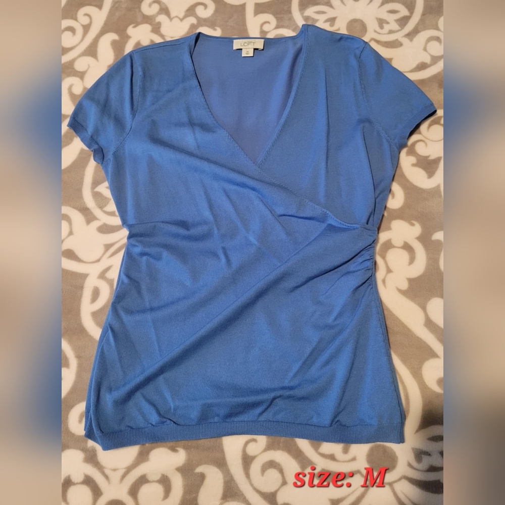 Blue V-Neck Wrap Top